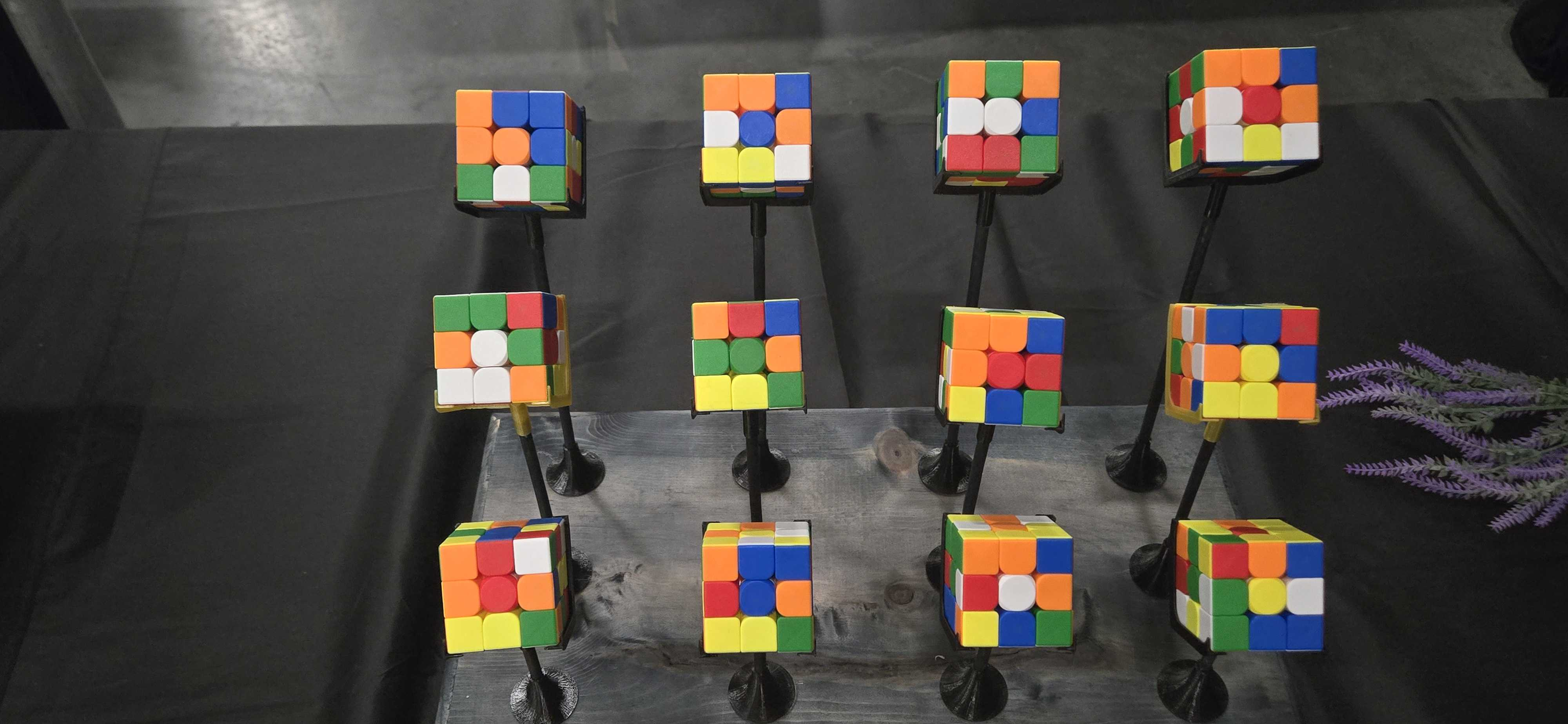Title card: twelve cubes mounted upright